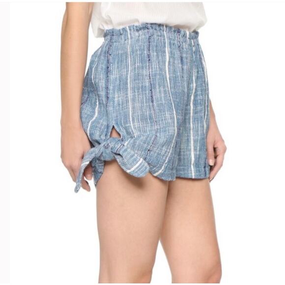 Free People Shorts Womens XS Blue Bonnet Striped Side Tie Denim Comb Bohemian - Picture 1 of 10